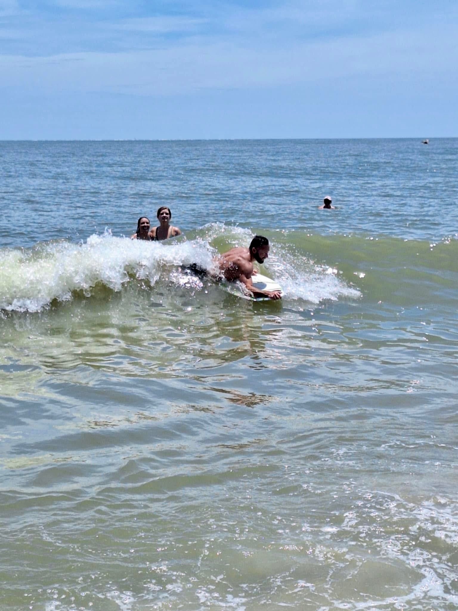 Boogie boarding at the beach